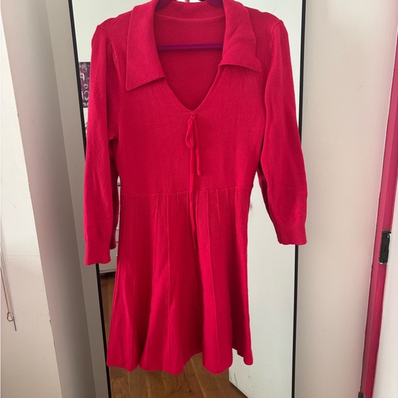 Dresses Hot Pink Knit Sweater Dress With Tie Front Poshmark — free download